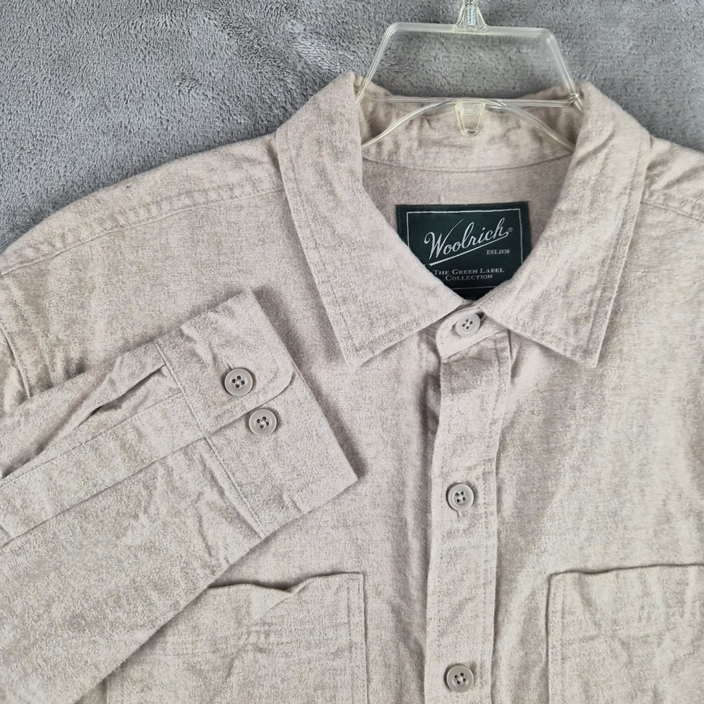 Woolrich Green Label Flannel Shirt Mens Large Beige Long Sleeve Thick Outdoor